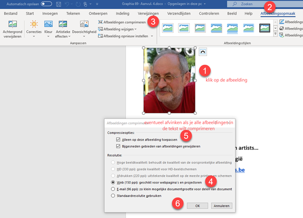 afbeeldingen comprimeren in Word